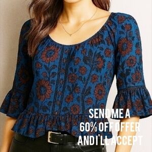 Style & Co. Floral Pattern Pullover Top Blue Red Medium